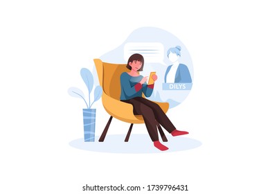Young woman silhouette with mobile phone for contacts with people