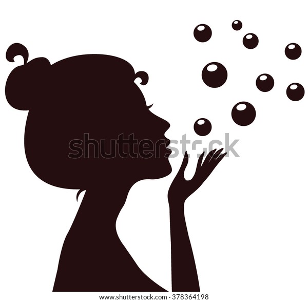 Young Woman Silhouette Profile Blows Bubbles Stock Vector Royalty Free