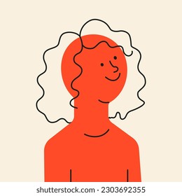 Young woman silhouetted in red with black outline. Flat style. Vector illustration.