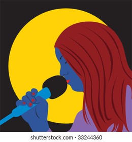 young woman singing, pop-art image.