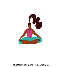 Young woman sit in a yoga lotus pose and meditates.Yoga girl in lotus position. Cute bright girl performs yoga asana Bhadrasana Pose brings blessing on isolated white background.Vector illustration