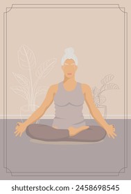 Young woman sits in a lotus pose. Concept of International Yoga Day.
