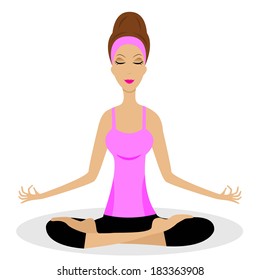 a young woman sits in the pose of lotus,vector illustration
