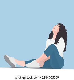 A young woman sits and relaxes in the fresh air, relaxes and enjoys a comfortable life.vector illustration