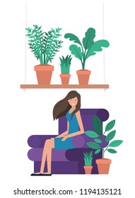 young woman sitting in couch avatar character