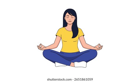 Young Woman Sitting Cross Legged in Meditation Pose Practicing Yoga and Mindfulness