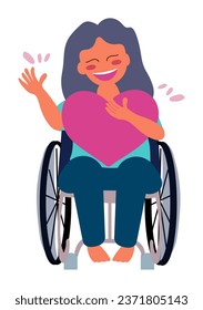 Young woman sitting happily in a wheelchair