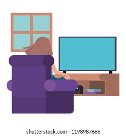 young woman sitting in the livingroom avatar character