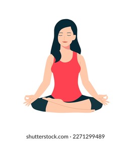 Young woman sitting in lotus position yoga