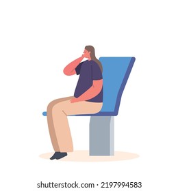 Young Woman Sitting on Chair Riding in Public Transport. Female Character City Dweller Isolated on White Background. Girl in Metro or Bus Commuter. Cartoon People Vector Illustration