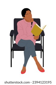 Young woman sitting on chair reading book vector.