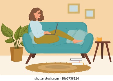 Young Happy Woman Sitting On Sofa Stock Vector (Royalty Free ...