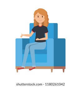 young woman sitting on the couch