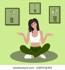 Young woman sitting on the floor thinking. Hand drawn style vector design illustrations. Simple vector illustration