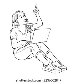 young woman sitting using laptop