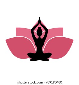 Young woman sitting in yoga lotus pose. Meditating girl illustration