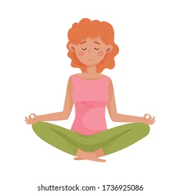 Young Woman Sitting in Yoga Pose to Reduce Stress Vector Illustration