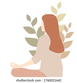 Young woman sitting in yoga pose and meditating