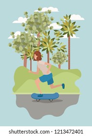 young woman in skateboard on the park