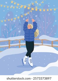 young woman skating on an ice rink. concept of winter sports, figure skating