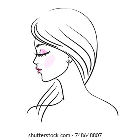 Young woman sketch face on white background, vector.