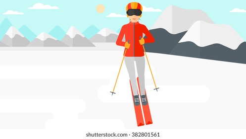 Young woman skiing.