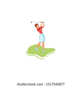 Young woman in skirt playing golf vector illustration