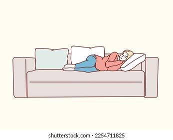 Young woman sleep on sofa simple korean style illustration