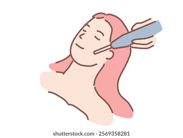 Young woman sleeping with eyes closed, getting a facial massage at a skin spa. Hand drawn style vector design illustrations.
