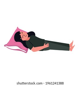 young woman  Sleeping  with Pillow Flat