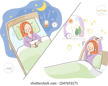 Young woman sleeping soundly and waking up refreshed