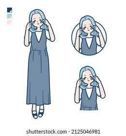 A young woman in a sleeveless dress with cry images.It's vector art so it's easy to edit.