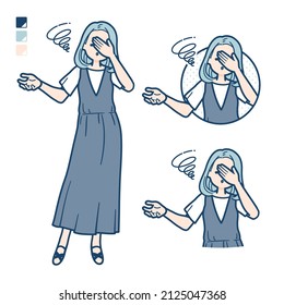 A young woman in a sleeveless dress with Discouraged head images.It's vector art so it's easy to edit.