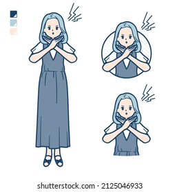 A young woman in a sleeveless dress with Making a Cross with arms images.It's vector art so it's easy to edit.