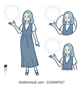 A young woman in a sleeveless dress with Manipulating light images.It's vector art so it's easy to edit.