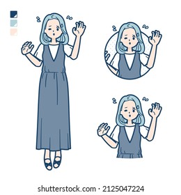 A young woman in a sleeveless dress with panic images.It's vector art so it's easy to edit.