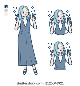 A young woman in a sleeveless dress with Peace sign images.It's vector art so it's easy to edit.