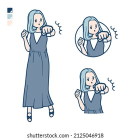 A young woman in a sleeveless dress with Punch in front images.It's vector art so it's easy to edit.