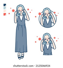 A young woman in a sleeveless dress with Suffer from pollen allergy images.It's vector art so it's easy to edit.