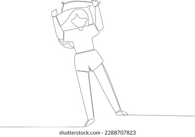 A young woman slept with her hands raised. Sleep one-line drawing
