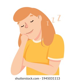 Young Woman Slumbering or Drowsing with Hand Reclined Upon His Head Vector Illustration