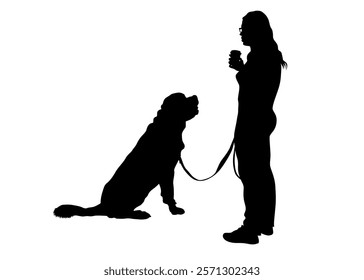 Young woman with a small dog on a white background