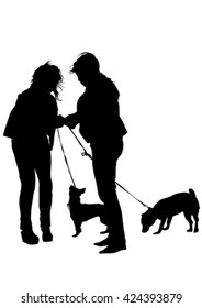 Young woman with a small dog on a white background