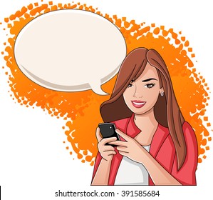 Young woman with smart phone. Teenager girl.