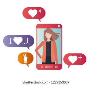 young woman in smartphone avatar character