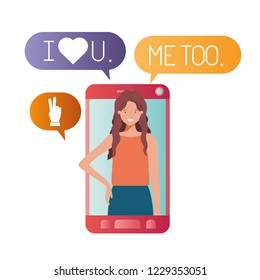 young woman in smartphone avatar character