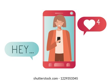 young woman in smartphone avatar character