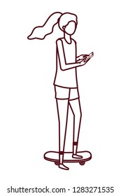 young woman with smartphone avatar character