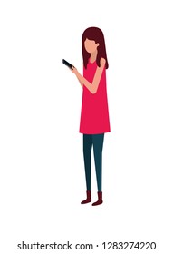 young woman with smartphone avatar character