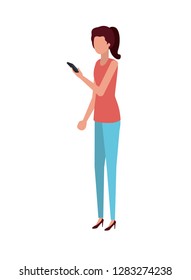 young woman with smartphone avatar character